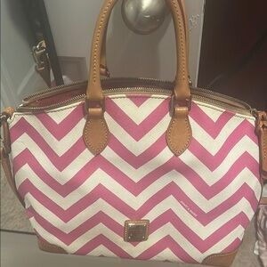 Dooney & Bourke Pink and White Chevron Satchel